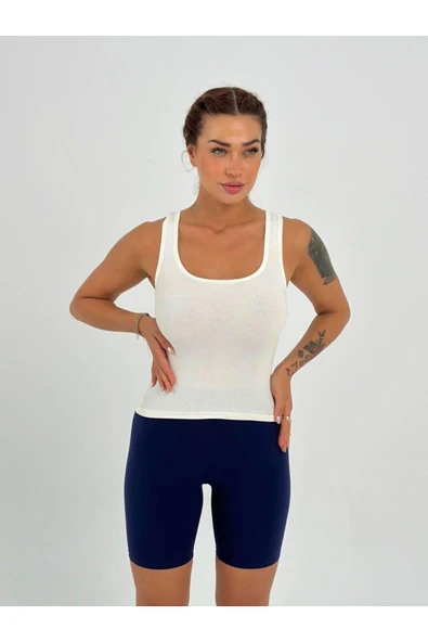 Kaşkorse Kumaş Geniş Askılı Crop Bluz - 5