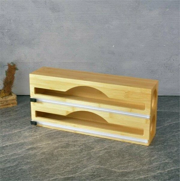 2'li Bambu Streç Folyo Kutusu 34x14x7 cm ( Duvar Montajlı, Çekmece İçi, Tezgah Üstü ) - 3