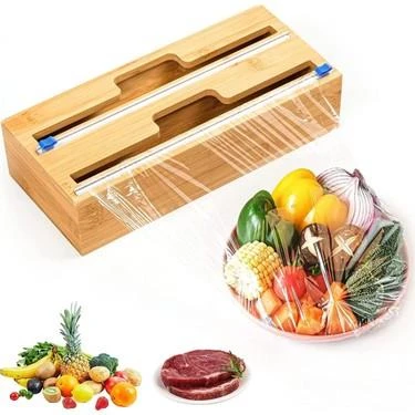 2'li Bambu Streç Folyo Kutusu 34x14x7 cm ( Duvar Montajlı, Çekmece İçi, Tezgah Üstü ) - 2