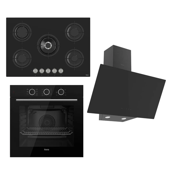 Ferre Flowart Basic Serisi Siyah Ankastre Set (rs035 + Xe62cs + D077 )