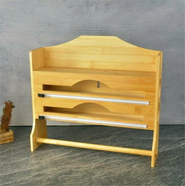 Pro 3'lü Bambu Fonksiyonel Raflı Streç-Folyo Kesme ve Kağıt Havlu Organizeri ( Duvar Montajlı, Çekmece İçi, Tezgah Üstü ) - 3