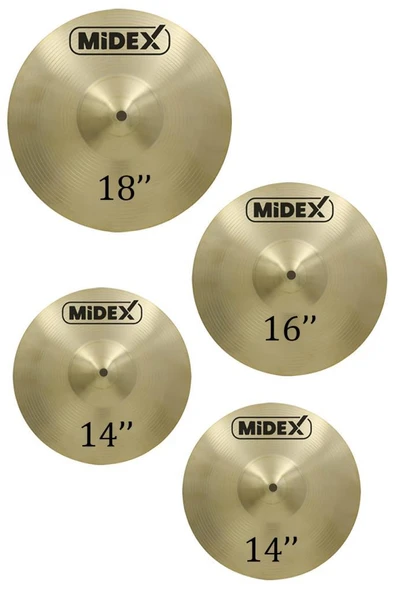 Midex CYM-20 Cymbal Bateri Zil Seti ( 2x14'' Hi Hat 16'' Crash ve 18'' Crash/Ride) - 2