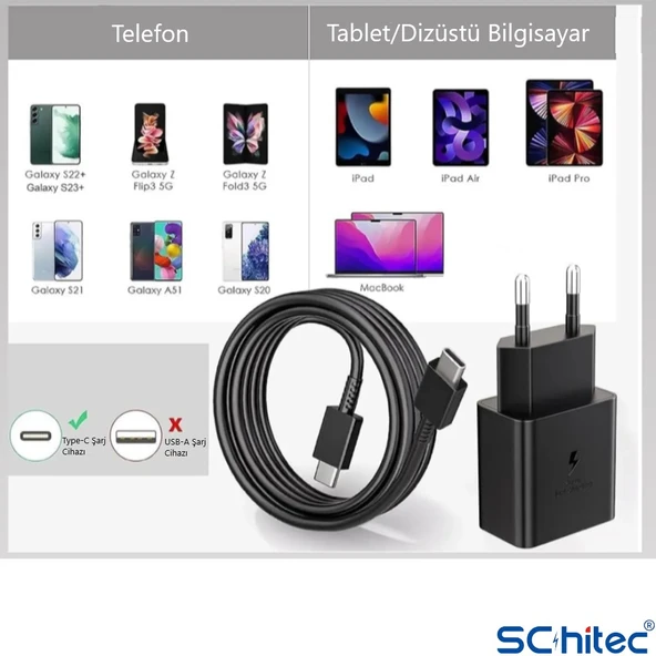 ScHitec 25W Hızlı Şarj Aleti Type-C Çıkışlı Type-C to Type-C Kablolu Şarj Cihazı Siyah SR64 - 3