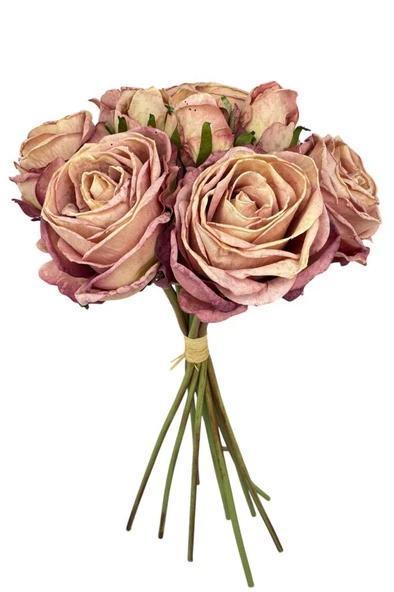 Nettenevime Yapay Çiçek Kuru Gül Pembe Gül Kurusu Renk 6Çiçek 4Tomurcuk 10lu Demet Gelin Çiçeği Buketi