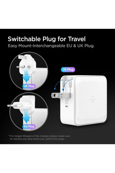 Spigen 45W USB-C Güç Adaptörü 2 Port (Akım Korumalı) 20W/45W Şarj Cihazı  PE2010 White - ACH02613 - 4