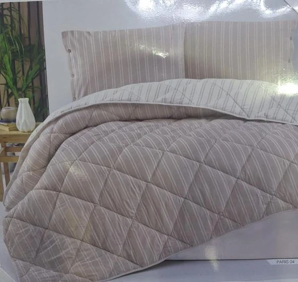 CLASY ÇİFT KİŞİLİK RANFORCE YORGAN PARİS 4 VİZON KREM - Resim 2