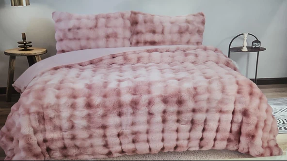 BUBBLE SOFT TAVŞAN TÜYÜ ÇİFT KİŞİLİK YATAK ÖRTÜSÜ PUDRA - 3
