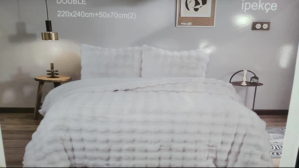 BUBBLE SOFT TAVŞAN TÜYÜ ÇİFT KİŞİLİK YATAK ÖRTÜSÜ KREM