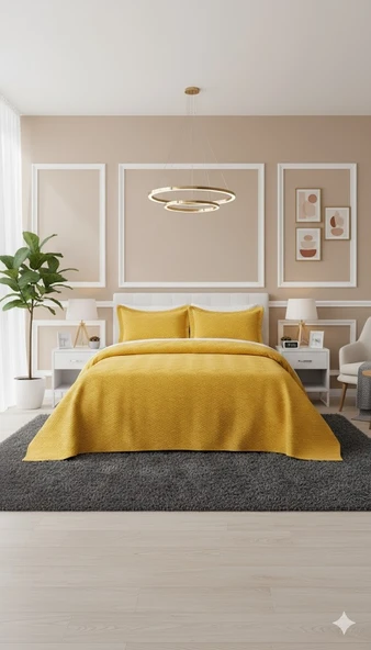 BAHAR DROP ÇİFT KİŞİLİK YATAK ÖRTÜSÜ HARDAL ürün görseli