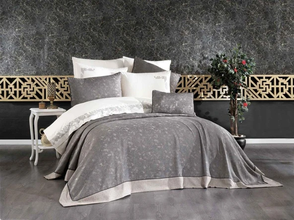 VNL BUTİK YATAK ÖRTÜSÜ ÇİFT KİŞİLİK DENİZ GRİ