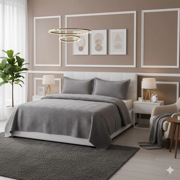 VİCENZA ÇİFT KİŞİLİK TAY TÜYÜ YATAK ÖRTÜSÜ GRİ - Resim 2