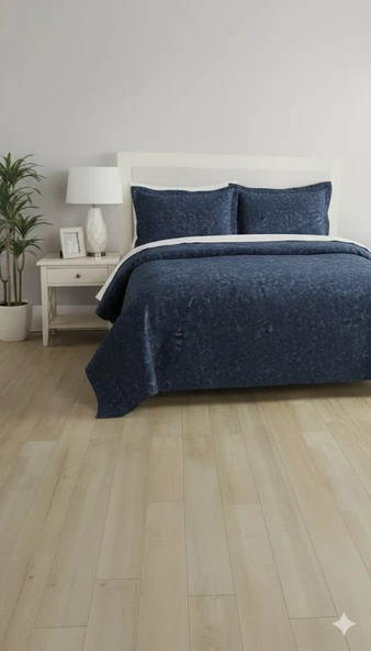 RÜYA ÇİFT KİŞİLİK PİKE YATAK ÖRTÜSÜ SARMAŞIK İNDİGO ürün görseli