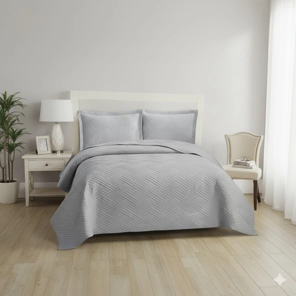 WASHED ÇİFT KİŞİLİK YATAK ÖRTÜSÜ MOZAİK GRİ ürün görseli