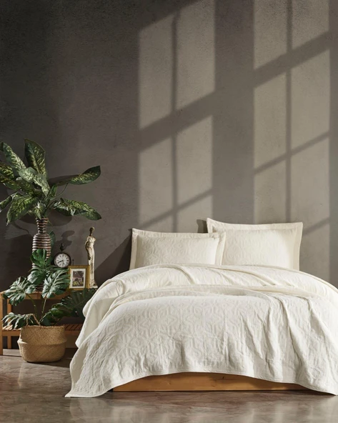 ÇİFT KİŞİLİK LUCETTE PİKE YATAK ÖRTÜSÜ KREM - Resim 2