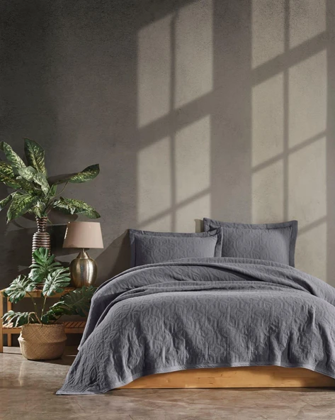 ÇİFT KİŞİLİK LUCETTE PİKE YATAK ÖRTÜSÜ ANTRASİT - Resim 2