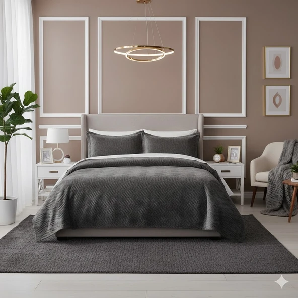 TAYTÜYÜ NUBUK YATAK ÖRTÜSÜ TEK KİŞİLİK VİCENZA ANTRASİT ürün görseli