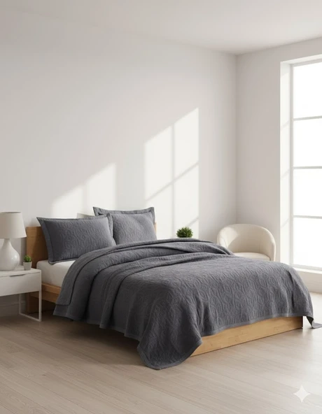 ÇİFT KİŞİLİK LUCETTE PİKE YATAK ÖRTÜSÜ ANTRASİT ürün görseli