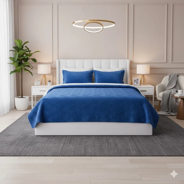 VİCENZA ÇİFT KİŞİLİK TAY TÜYÜ YATAK ÖRTÜSÜ LACİVERT - Resim 2