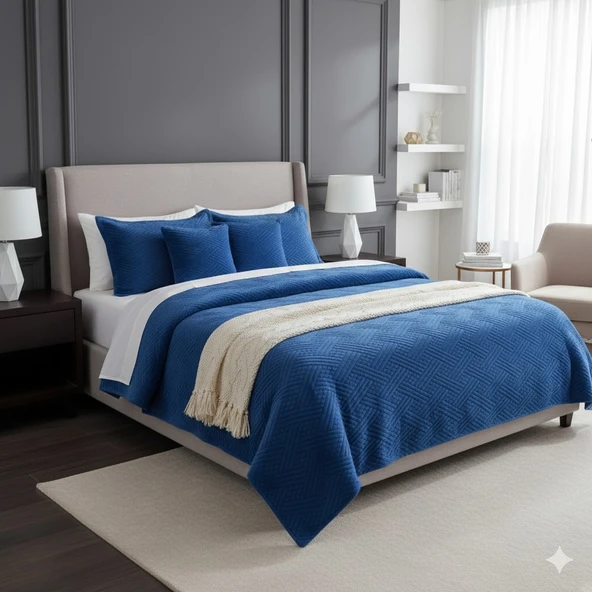 VİCENZA ÇİFT KİŞİLİK TAY TÜYÜ YATAK ÖRTÜSÜ LACİVERT ürün görseli