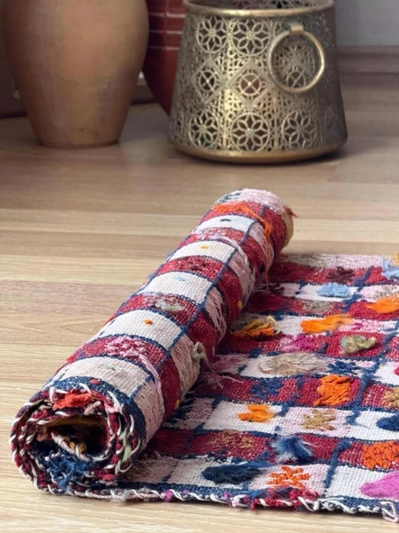 62x152 cm El Dokuma Kilim, Doğal Boya ile Canlı Renkler, Geleneksel Bohem Tarzı, Oturma Odası için Dekoratif Kilim - 7