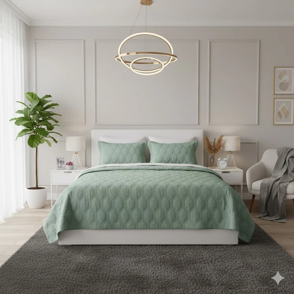 VNL STAR ÇİFT KİŞİLİK YATAK ÖRTÜSÜ MİNT YEŞİLİ ürün görseli