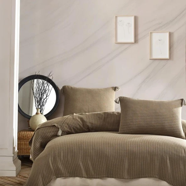 JAKARLI MÜSLİN YATAK ÖRTÜSÜ ÇİFT KİŞİLİK COSTA VİZON - Resim 3