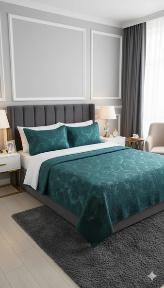 RÜYA ÇİFT KİŞİLİK PİKE YATAK ÖRTÜSÜ ZÜMRÜT ürün görseli