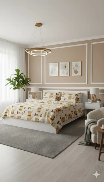 RÜYA ÇİFT KİŞİLİK PİKE YATAK ÖRTÜSÜ ELİPS BEJ YEŞİL - Resim 7