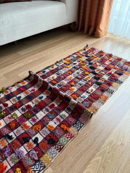 62x152 cm El Dokuma Kilim, Doğal Boya ile Canlı Renkler, Geleneksel Bohem Tarzı, Oturma Odası için Dekoratif Kilim - 6