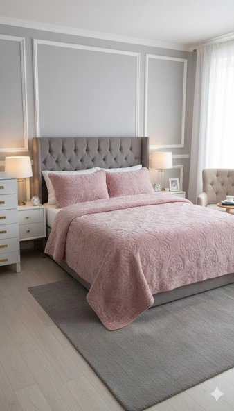 HANDY KÜRKLÜ ÇİFT KİŞİLİK YATAK ÖRTÜSÜ BUFALO PEMBE - Resim 2