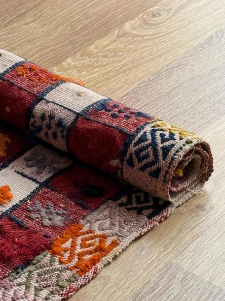 62x152 cm El Dokuma Kilim, Doğal Boya ile Canlı Renkler, Geleneksel Bohem Tarzı, Oturma Odası için Dekoratif Kilim - 8