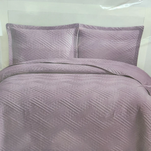 BELLA HOME WASHED ÇİFT KİŞİLİK YATAK ÖRTÜSÜ MOZAİK KÜL MORU - 1