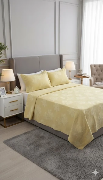 RÜYA ÇİFT KİŞİLİK PİKE YATAK ÖRTÜSÜ ÇİÇEK ALTIN ürün görseli