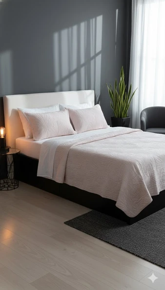 DROP ÇİFT KİŞİLİK PİKE YATAK ÖRTÜSÜ PUDRA ürün görseli 1