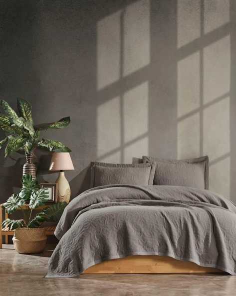 ÇİFT KİŞİLİK LUCETTE PİKE YATAK ÖRTÜSÜ VİZON - Resim 2