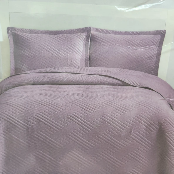 WASHED ÇİFT KİŞİLİK YATAK ÖRTÜSÜ MOZAİK KÜL MORU - Resim 2