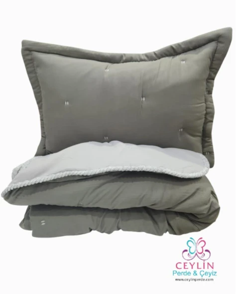 POİNT ÇİFT KİŞİLİK YATAK ÖRTÜSÜ FÜME GRİ - Resim 2