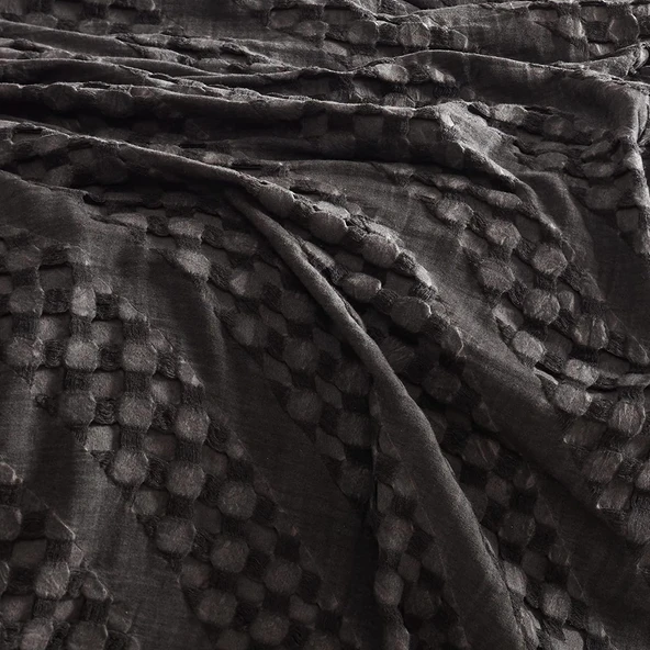 ŞAHESER JAKARLI YATAK ÖRTÜSÜ ÇİFT KİŞİLİK ENZA ANTRASİT - Resim 2