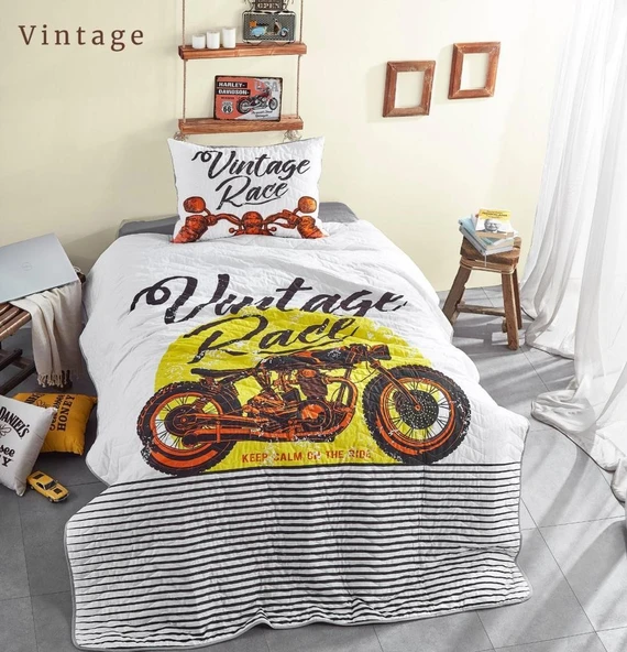 CEYLİN YATAK ÖRTÜSÜ TEK KİŞİLİK WİNTAGE RACE - Resim 3