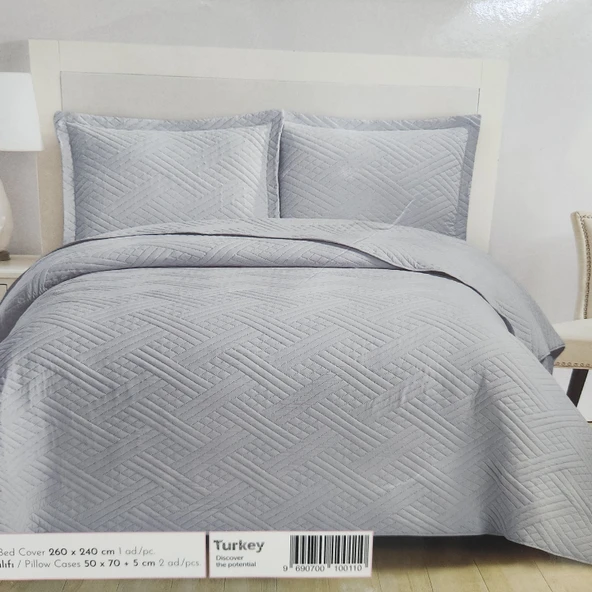 BELLA HOME WASHED ÇİFT KİŞİLİK YATAK ÖRTÜSÜ MOZAİK GRİ