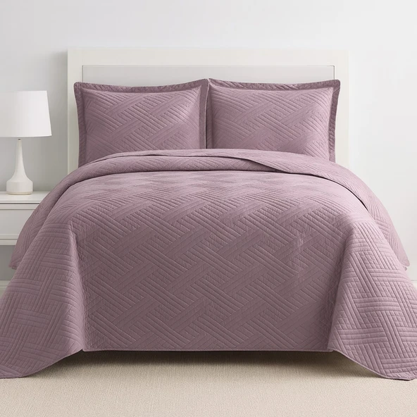 WASHED ÇİFT KİŞİLİK YATAK ÖRTÜSÜ MOZAİK KÜL MORU ürün görseli