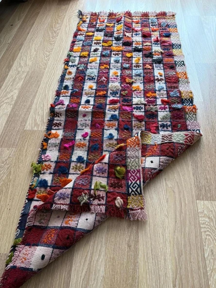 62x152 cm El Dokuma Kilim, Doğal Boya ile Canlı Renkler, Geleneksel Bohem Tarzı, Oturma Odası için Dekoratif Kilim - 9