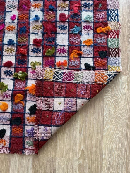62x152 cm El Dokuma Kilim, Doğal Boya ile Canlı Renkler, Geleneksel Bohem Tarzı, Oturma Odası için Dekoratif Kilim - 10
