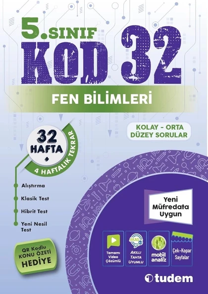 TUDEM YAYINLARI 5.SINIF FEN BİLİMLERİ KOD 32 HAFTA TEKRAR TEST KİTABI ürün görseli