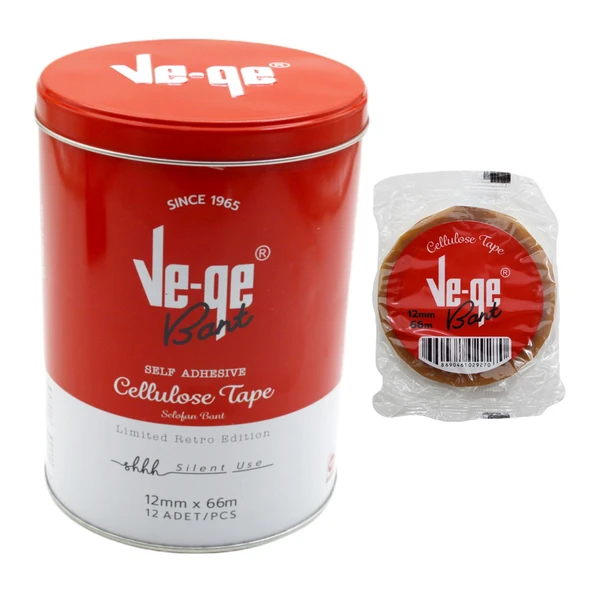 Vege Limited Retro Edition 12x66 mt Selefon Bant(Cellulose Tape) 12 Adet Metal Tenekede