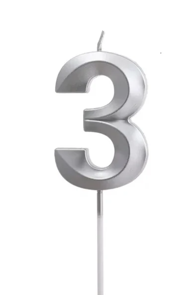 Beysüs Gümüş Rengi 3 Rakam Pasta Mumu
