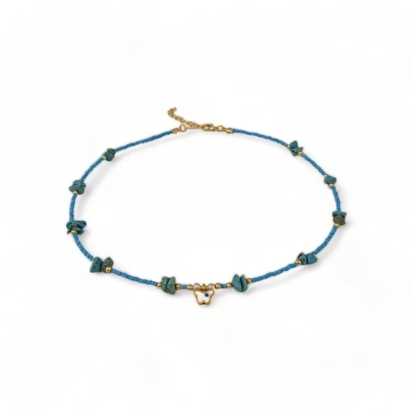 Fısıltı Kelebeği Mavi Doğaltaş Boncuk Kolye - Resim 2