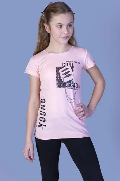 Toontoy Kız Çocuk T-Shirt Göğsü Lazer Kesim - 12
