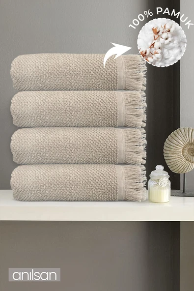 4'lü Bej Jelena Banyo Havlusu-70x140 Cm, 490 Gr, %100pamuk, Spa Ve Otel Havlusu, Günlük Kullanıma Uy