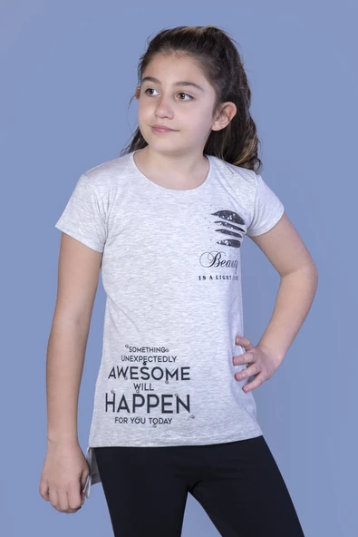 Toontoy  Kız Çocuk T-Shirt Göğsü Lazer Kesim Taşlı - Resim 9